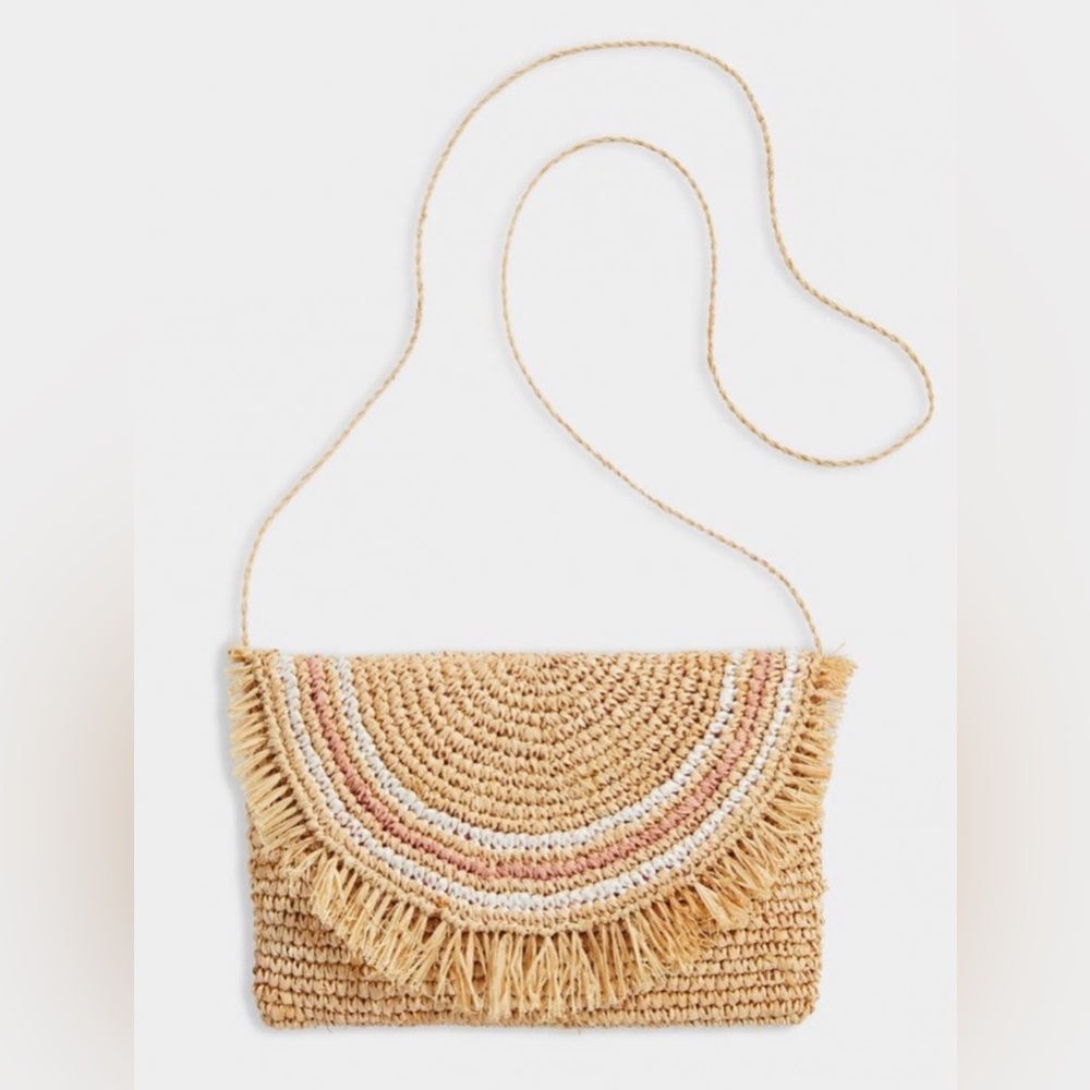 Vineyard Vines Crochet Straw Striped Clutch Handbag Purse Formosa Pink
